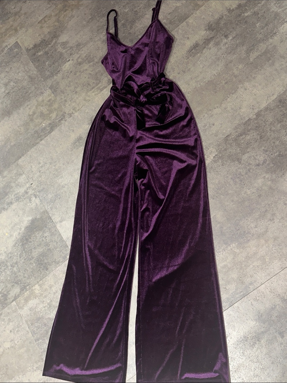Women’s Velvet Wide-Leg Fitted Jumpsuit - Purple